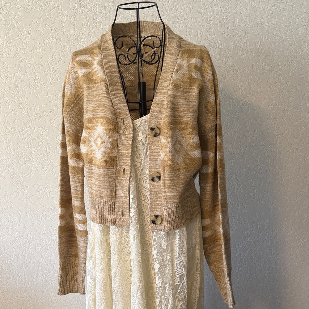 Gold, Tan and White Patterned Cardigan